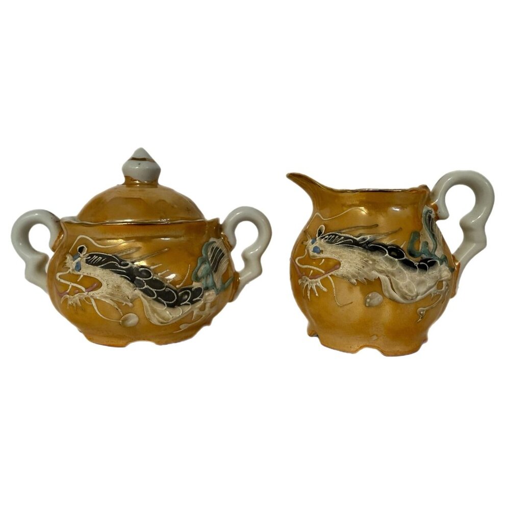 Kenmar Japan Porcelain Dragonware Luster Creamer & Covered Sugar Vintage